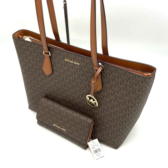 Michael Kors Large EW Crossbody Bag & Large Trifold Wallet Brown/Gold - Picture 12 of 14